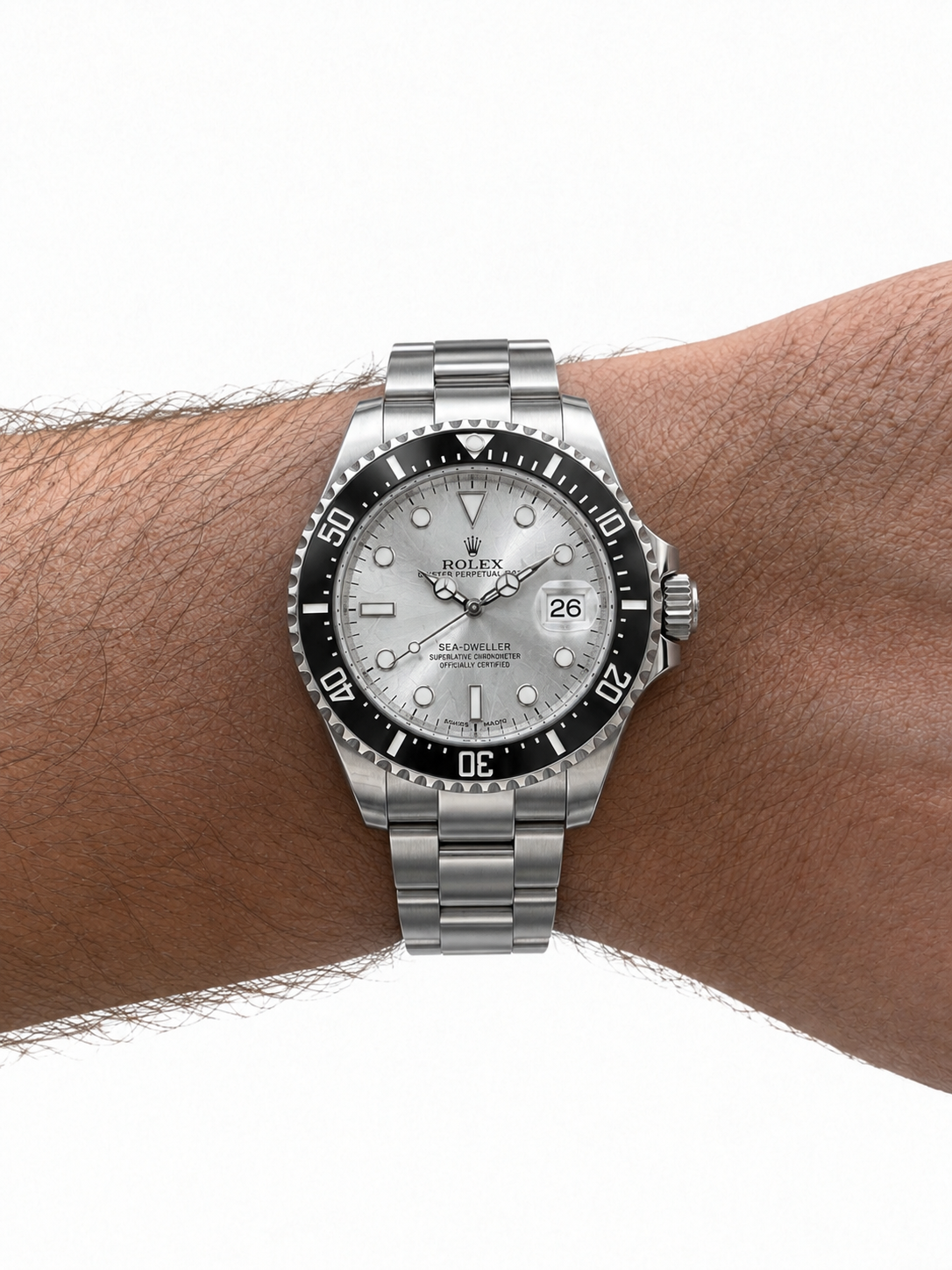 ROLEX SUBMARINER DATE STEEL  WATCH WHITE MOP EMERALD DIAL BLACK BEZEL