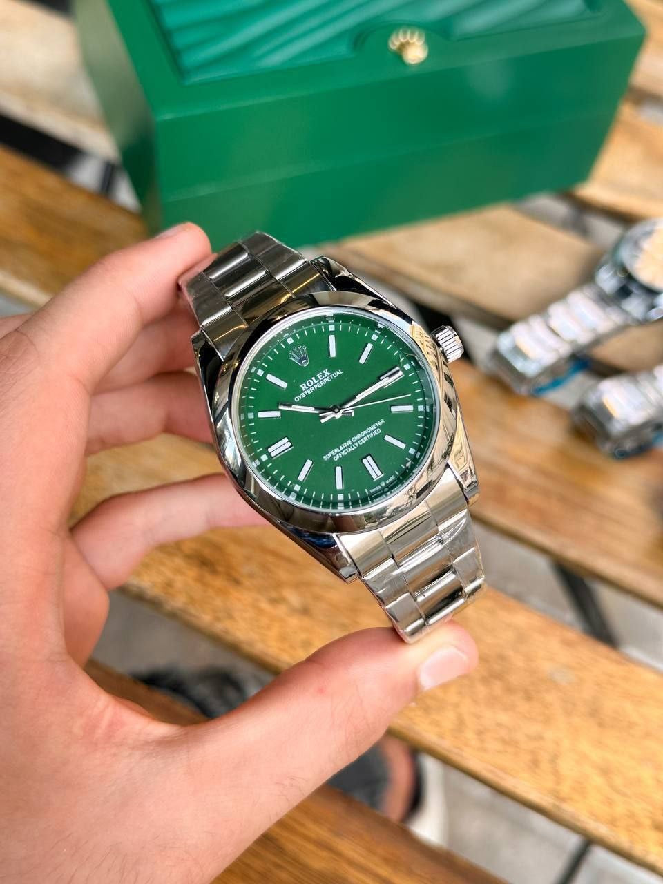 Rolex Oyster Perpetual  Green Index Dial